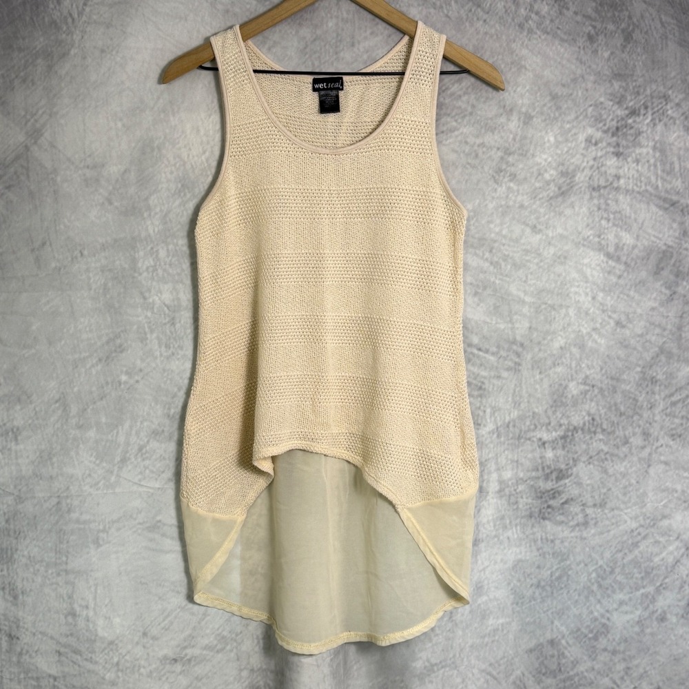 Vtg Y2K Wet Seal Tank Top sz M Knit Cream beach fairy grunge feminine boho
